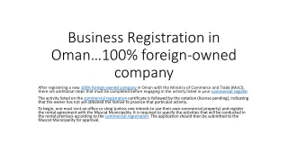 Business Registration in Oman…100% foreign-owned company