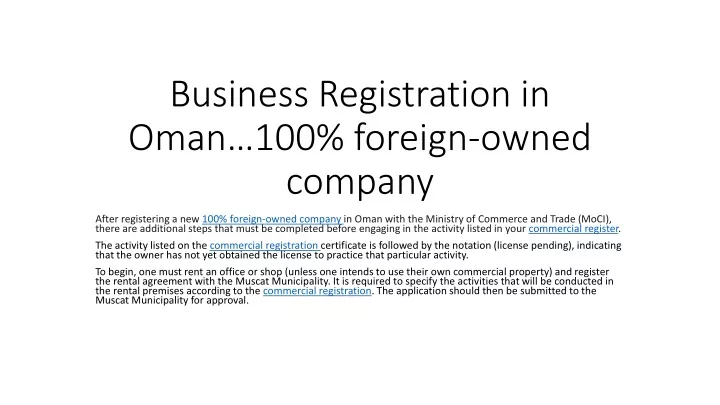 business registration in oman 100 foreign owned company