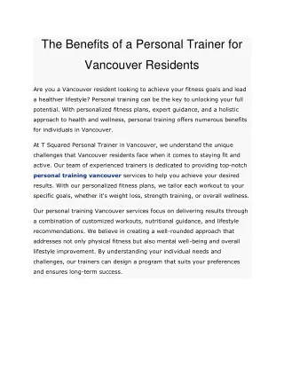 T Squared Personal Trainer Vancouver BC