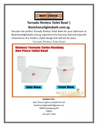 Tornado Rimless Toilet Bowl | Bestchoicelightsbath.com.sg