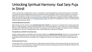 Unlocking Spiritual Harmony: Kaal Sarp Puja in Shirdi