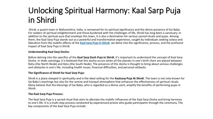 unlocking spiritual harmony kaal sarp puja in shirdi
