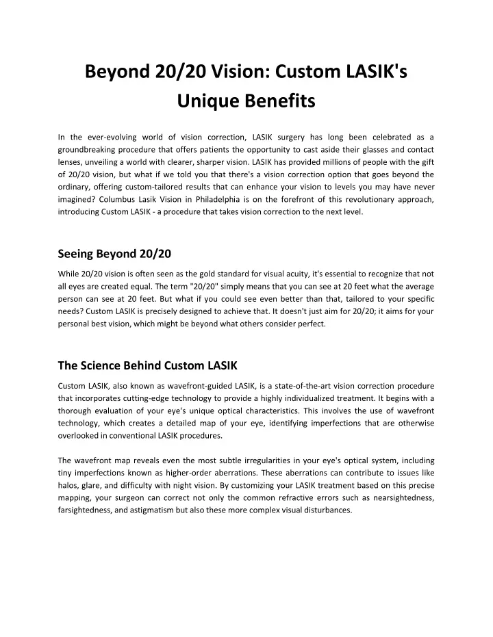 beyond 20 20 vision custom lasik s unique benefits