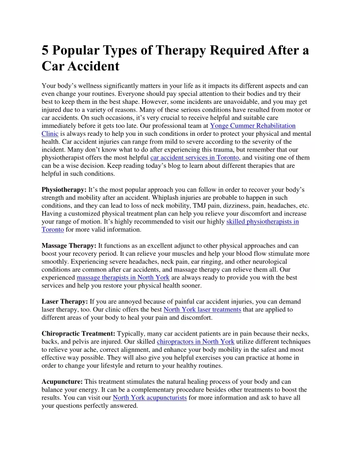 PPT - 5 Popular Types Of Therapy Required After A Car Accident ...