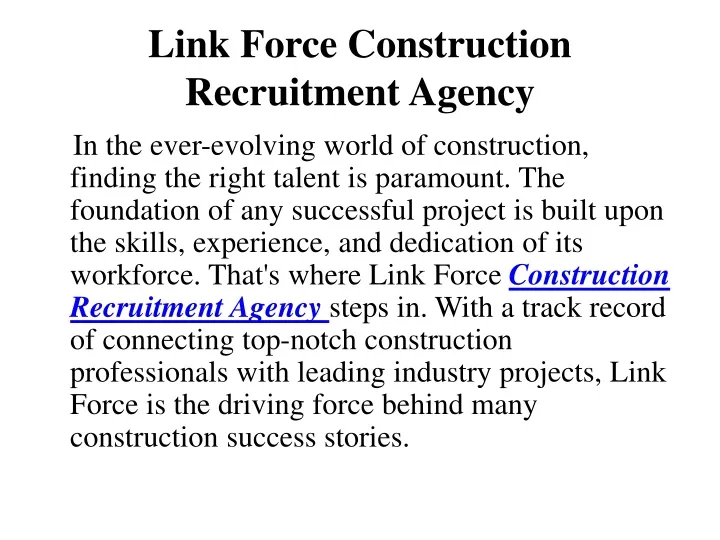 link force construction recruitment agency
