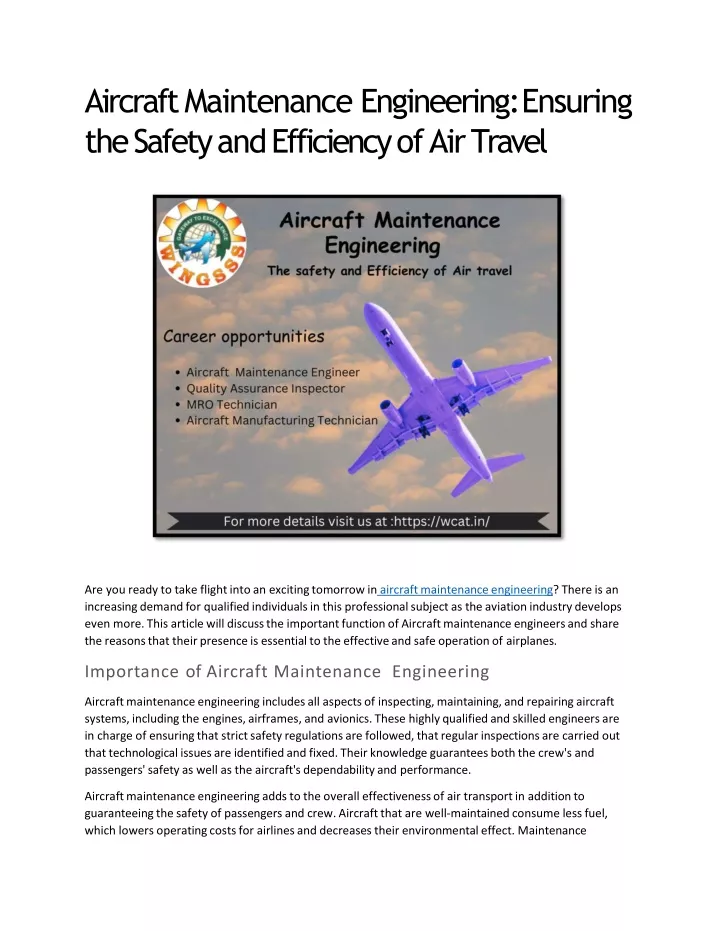 aircraft maintenance engineering ensuring the safety and efficiency of air travel