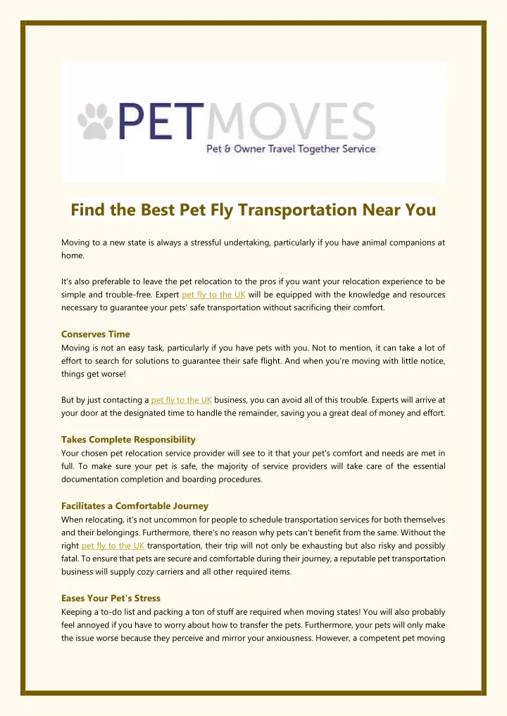 find the best pet fly transportation near you