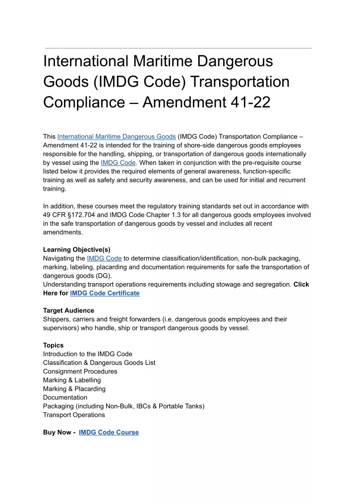 international maritime dangerous goods imdg code