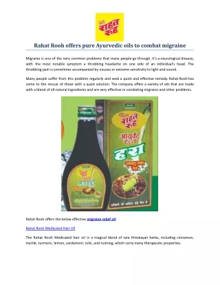 Rahat Rooh offers pure Ayurvedic oils to combat migraine.docx