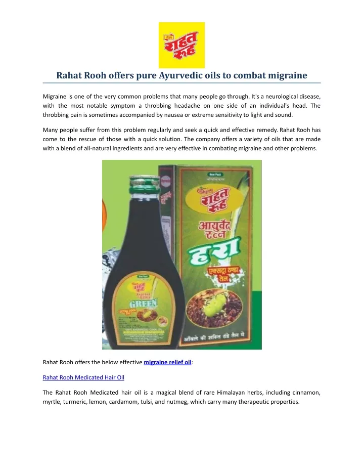 rahat rooh offers pure ayurvedic oils to combat