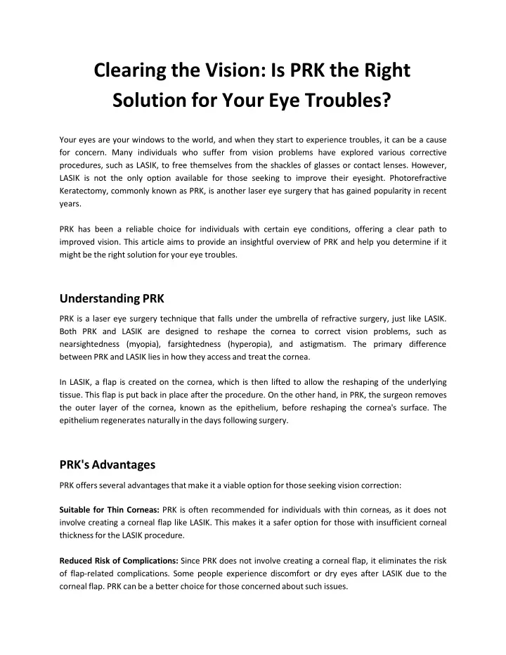 clearing the vision is prk the right solution for your eye troubles