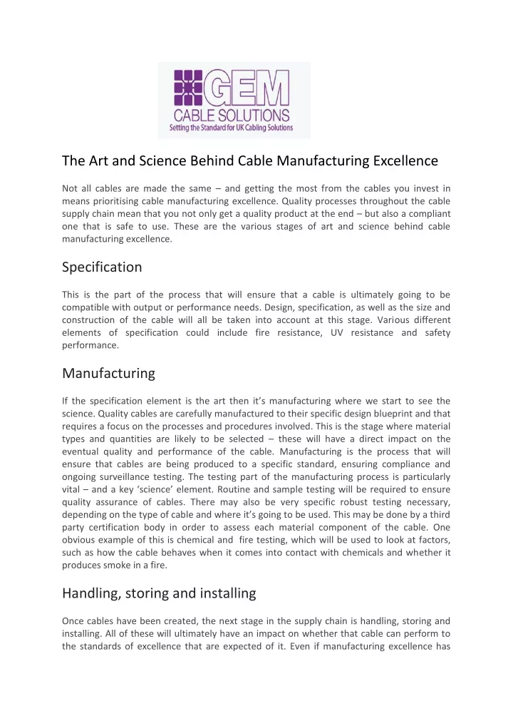 the art and science behind cable manufacturing
