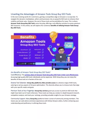 Benefits of Amazon Tools Group Buy SEO Tools