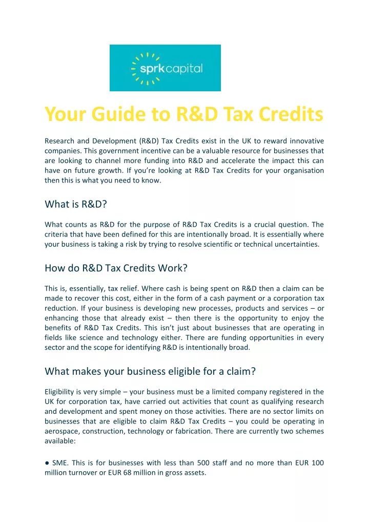 your guide to r d tax credits