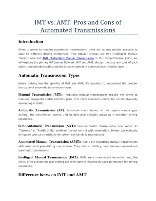 IMT vs. AMT: Pros and Cons of Automated Transmissions