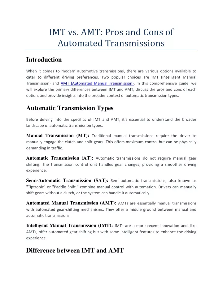 imt vs amt pros and cons of automated