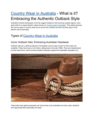 Country Wear in Australia - What is it