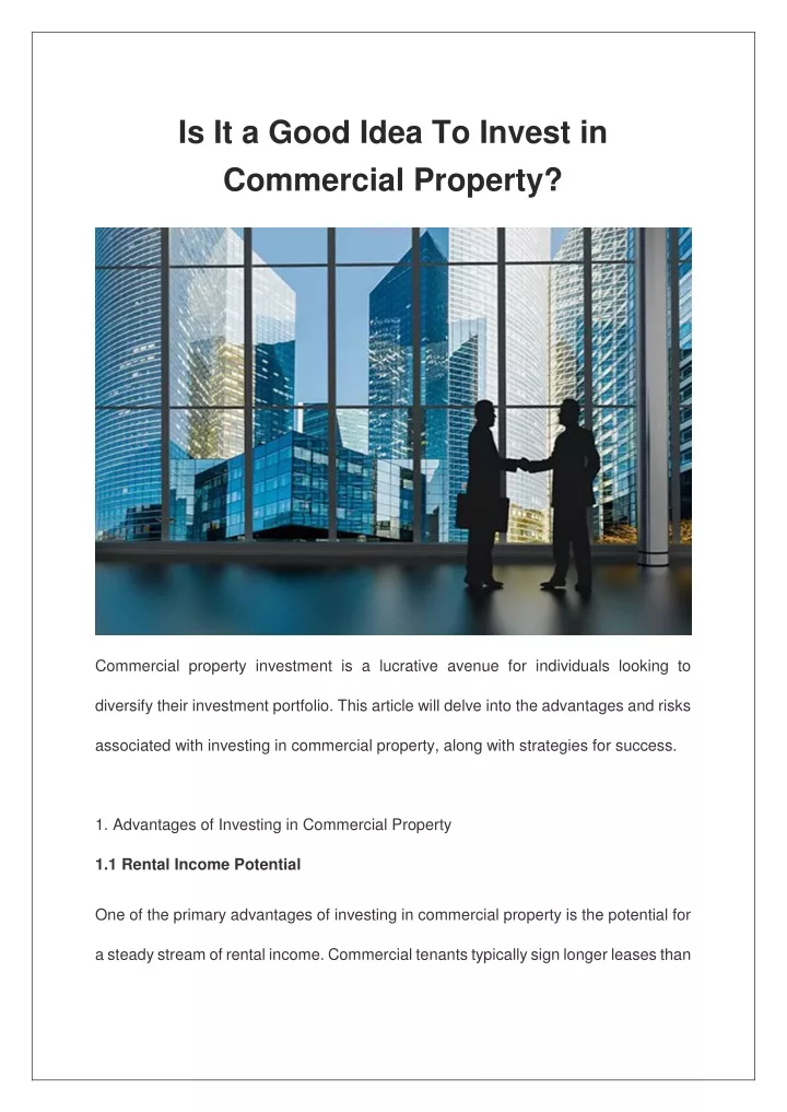 is it a good idea to invest in commercial property