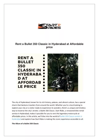 Rent a Bullet 350 Classic in Hyderabad at Affordable price