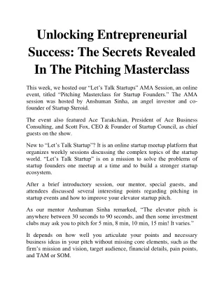 Unlocking Entrepreneurial Success The Secrets Revealed In The Pitching Masterclass