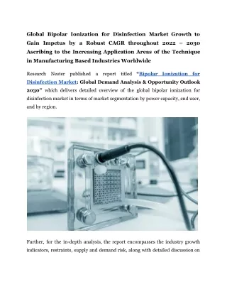 global bipolar ionization for disinfection market
