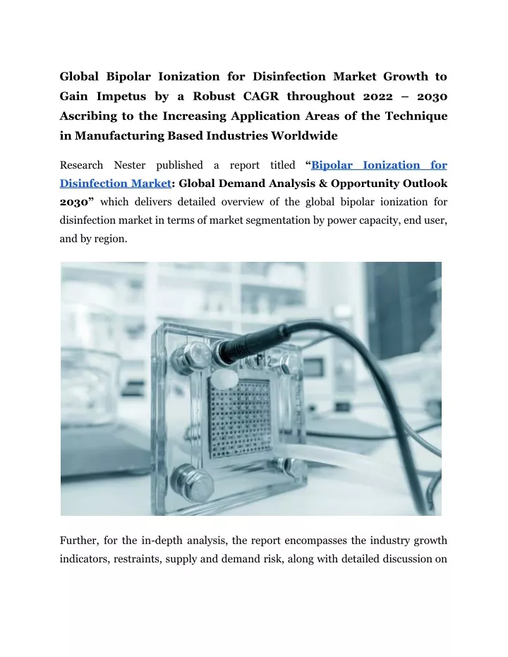 global bipolar ionization for disinfection market