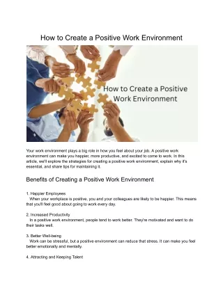 How to Create a Positive Work Environment - Offpage