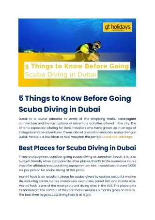 All You Must Know About Scuba Diving in Dubai