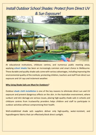 Install Outdoor School Shades Protect from Direct UV & Sun Exposure!