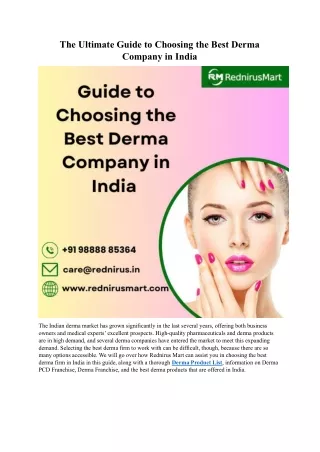 The Ultimate Guide to Choosing the Best Derma Company in India