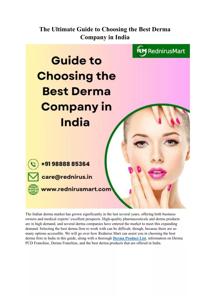 PPT - The Ultimate Guide to Choosing the Best Derma Company in India 