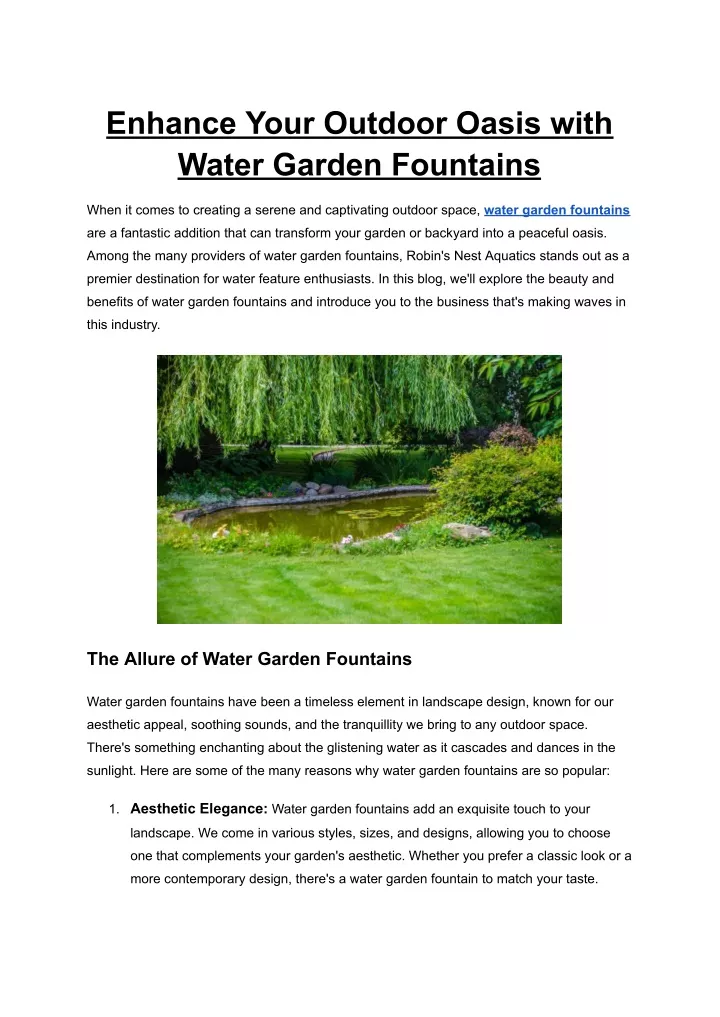 enhance your outdoor oasis with water garden