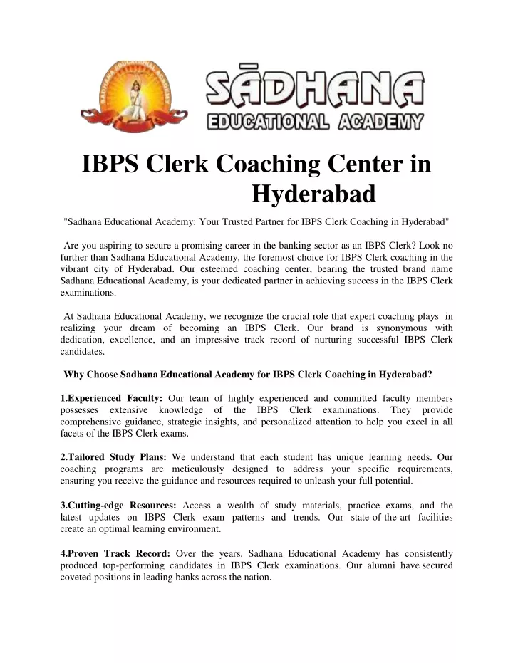 ibps clerk coaching center in hyderabad