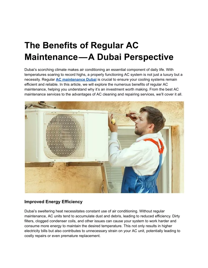 the benefits of regular ac maintenance a dubai