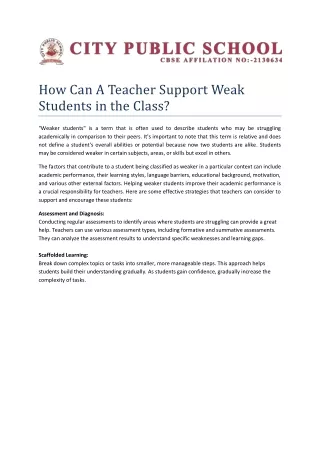 how can a teacher support weak students