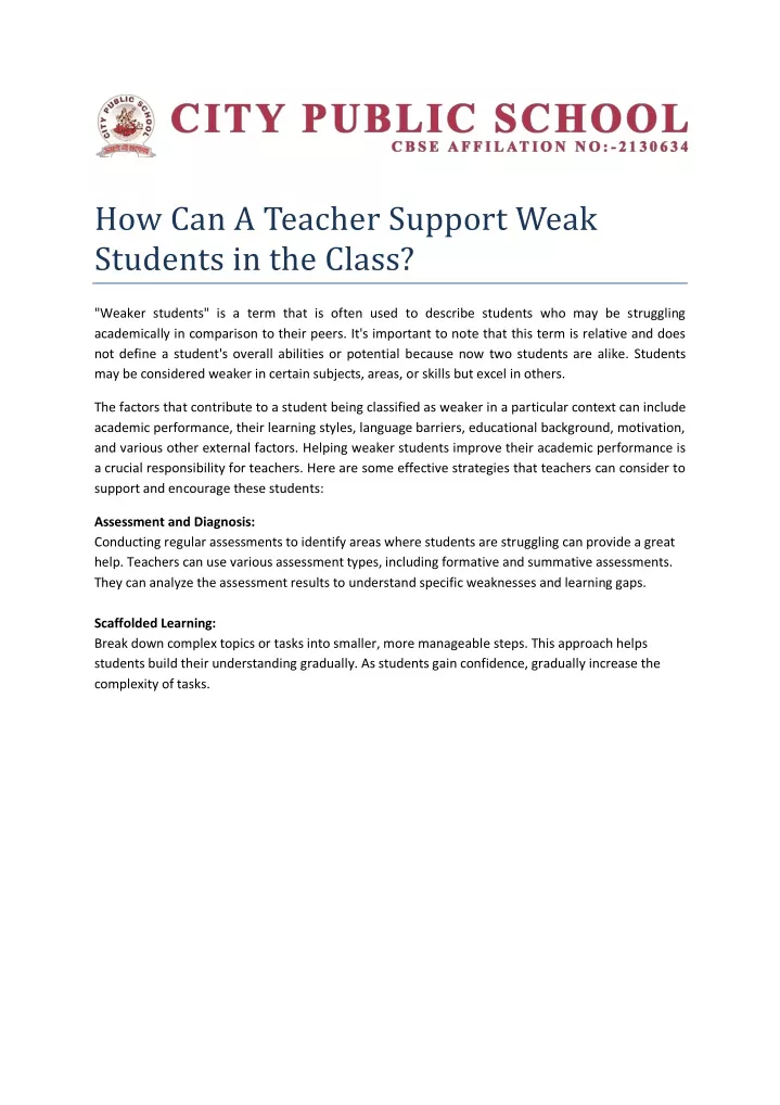 how can a teacher support weak students