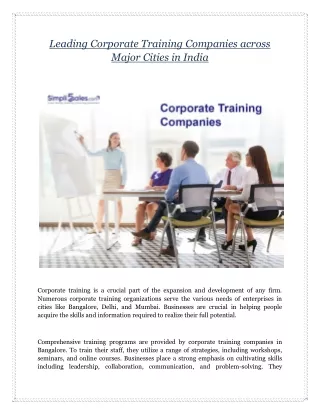 Leading Corporate Training Companies across Major Cities in India