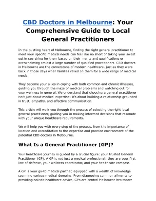 CBD Doctors Melbourne_ Your Comprehensive Guide to Local General Practitioners