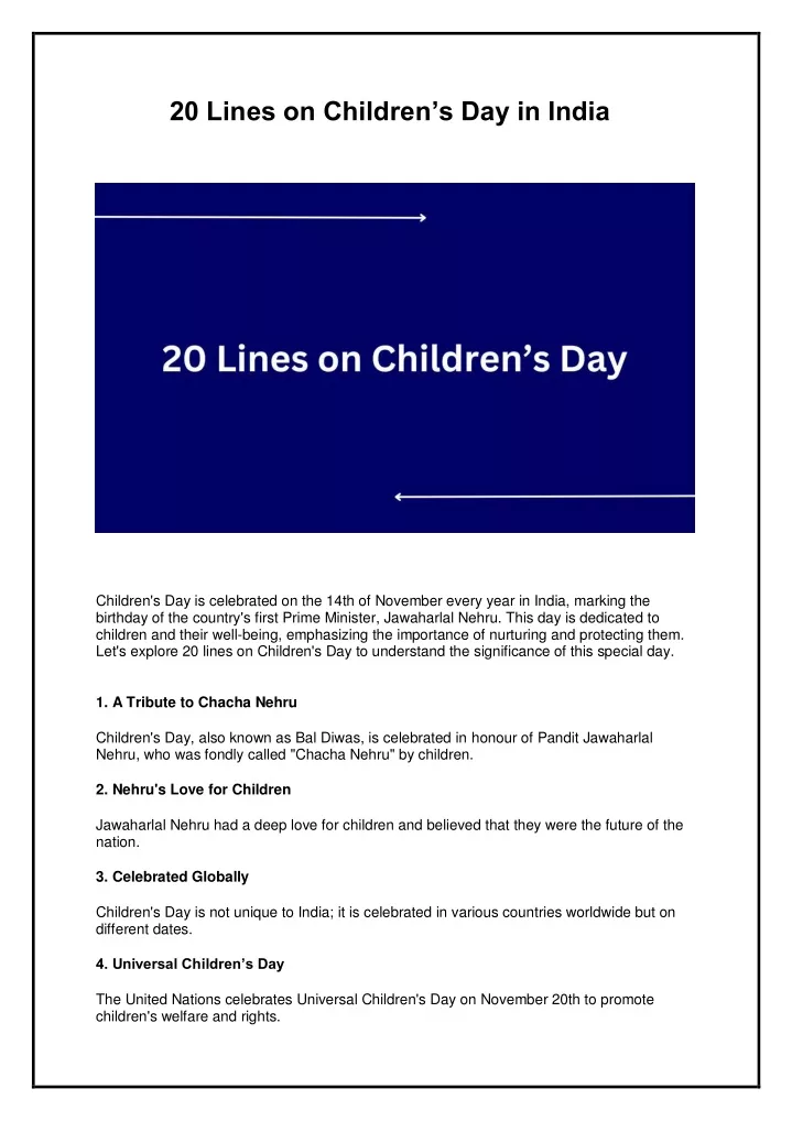 20 lines on children s day in india