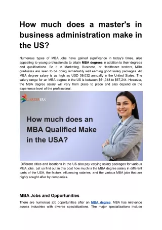 How much does a master's in business administration make in the US