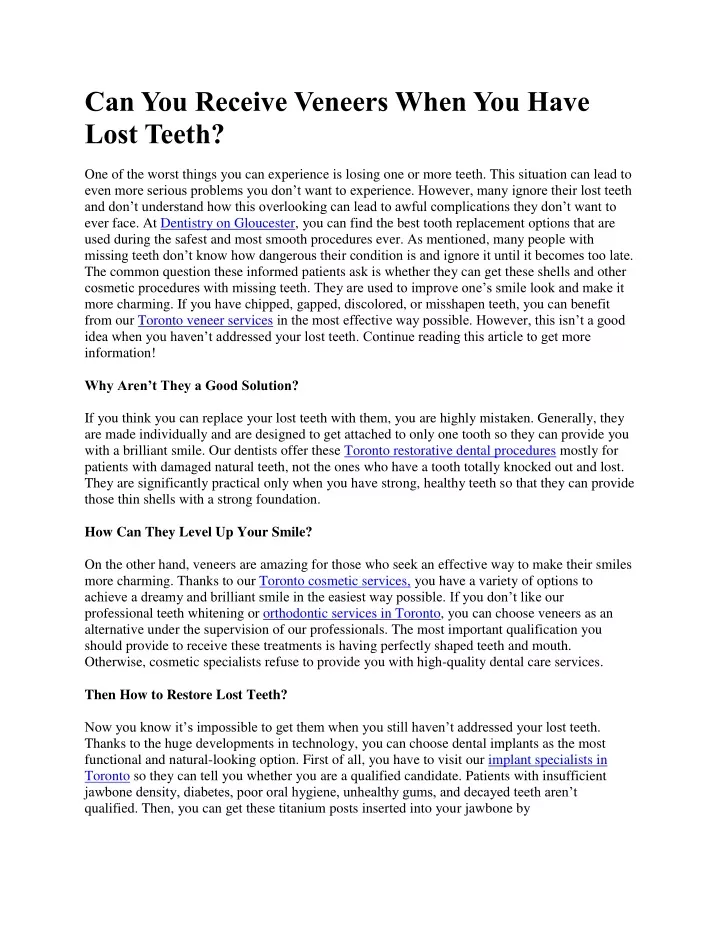 can you receive veneers when you have lost teeth