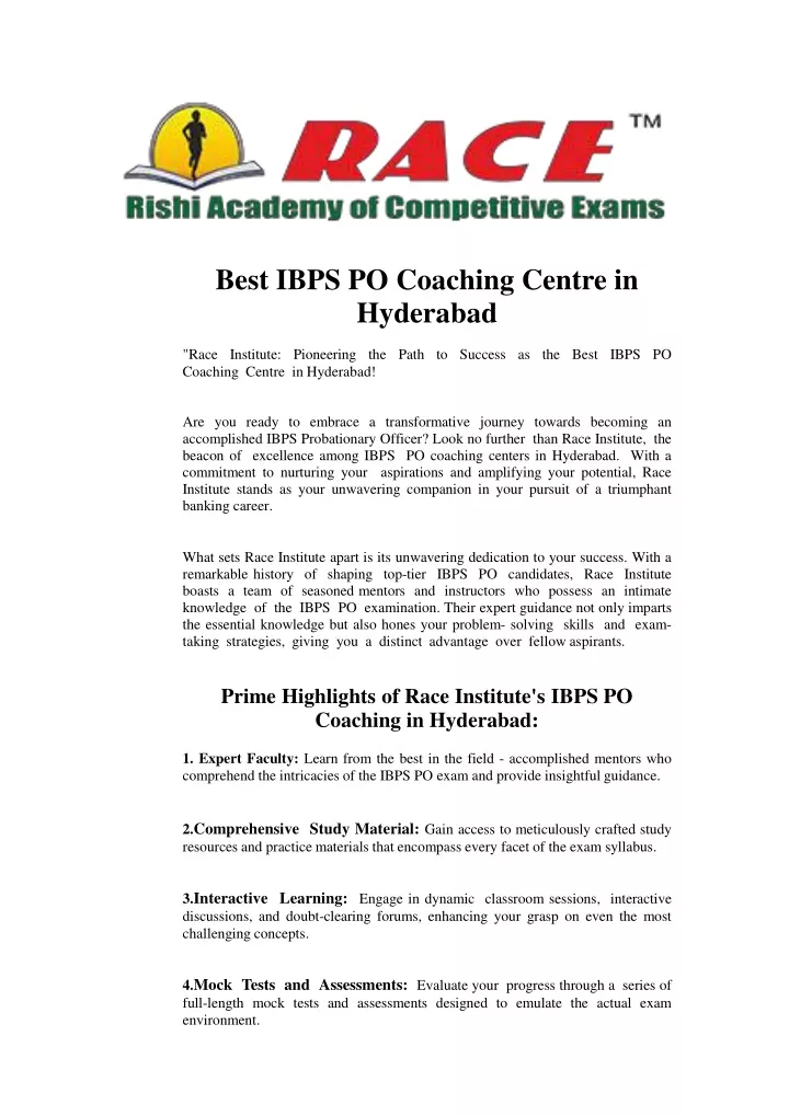 best ibps po coaching centre in hyderabad race