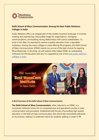 Best Public Relations Colleges In India-the delhi school of mass communication