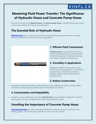 Mastering Fluid Power Transfer The Significance of Hydraulic Hoses and Concrete Pump Hoses