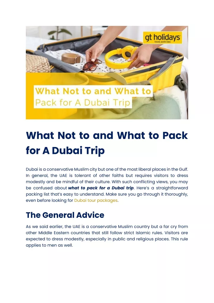 what not to and what to pack for a dubai trip