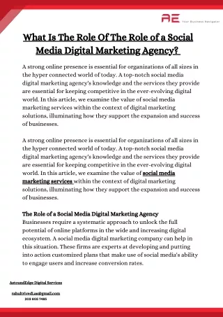 What Is The Role Of The Role of a Social Media Digital Marketing Agency