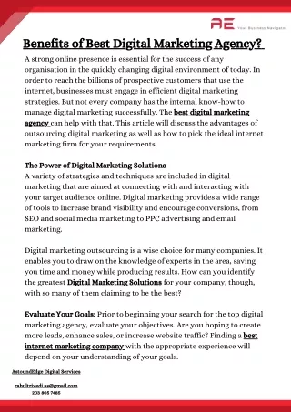 Benefits of Best Digital Marketing Agency