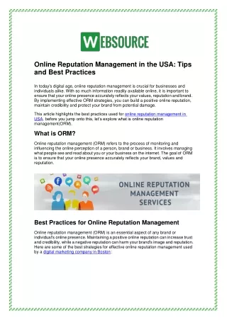 Online Reputation Management in the USA: Tips and Best Practices