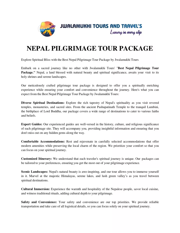 nepal pilgrimage tour package