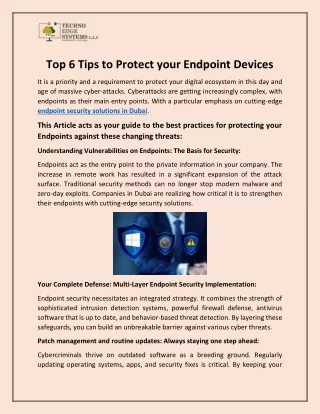 Top 6 Tips to Protect your Endpoint Devices